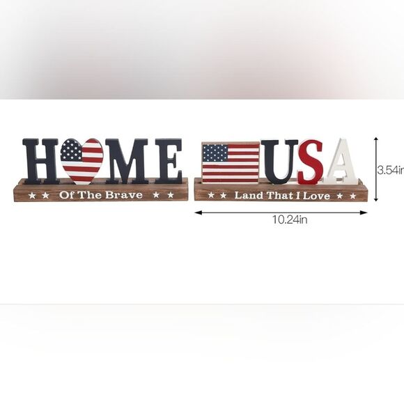 Deconation Patriotic Table Decor 2 Pieces Wood US Flag and Home Heart Flag - Picture 2 of 4